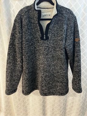 Orvis Heathered Black and White Quarter-Zip Sweater